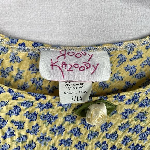 Roody Kazoody Girls Dress Sz 7 Yellow Blue Floral Boho Asymmetrical Hem Vtg 90s - Picture 3 of 8